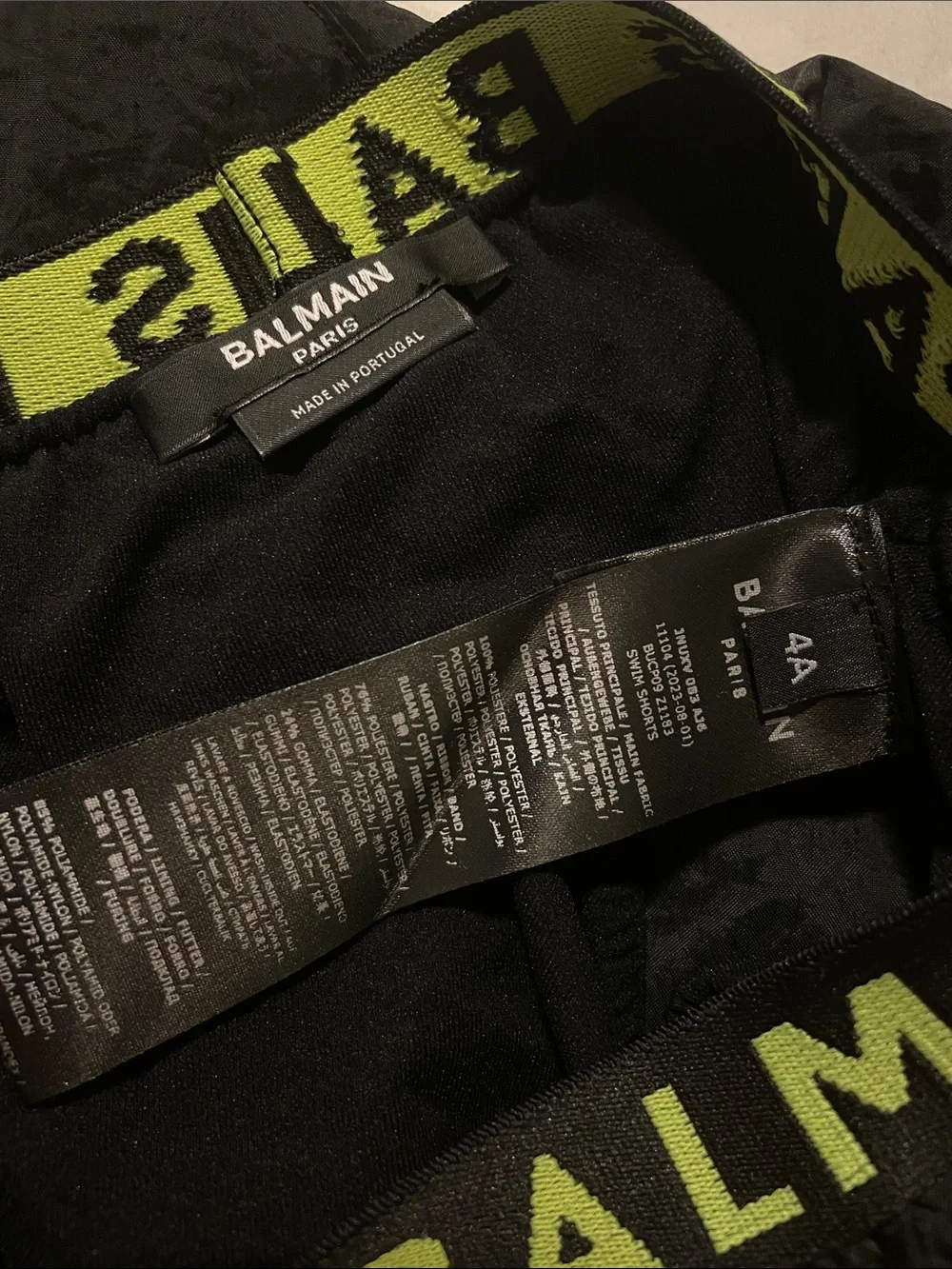 Balmain Kids Swim Trunks Black with Neon Yellow Logo